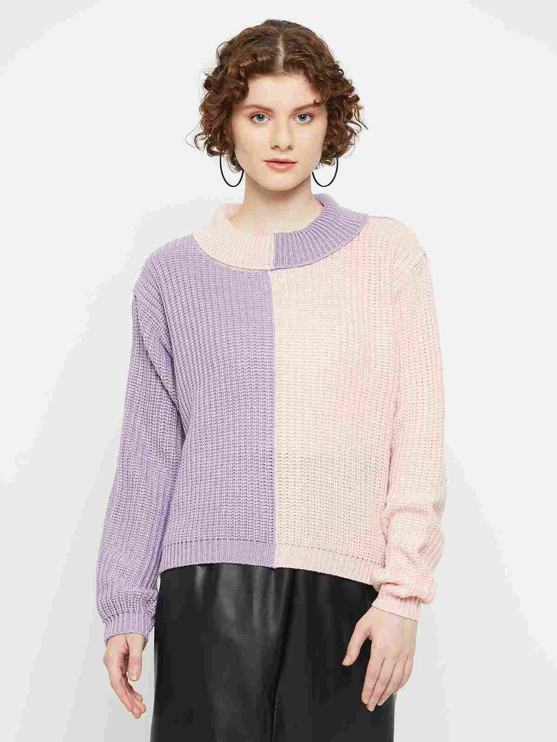 Women Round Neck Full Sleeves Colour blocked Sweater Tshirt
