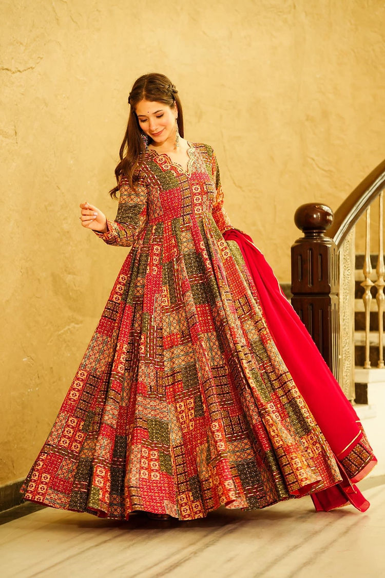 Beautiful Digital Printed Heavy Maslin Cotton Gown For Womens
