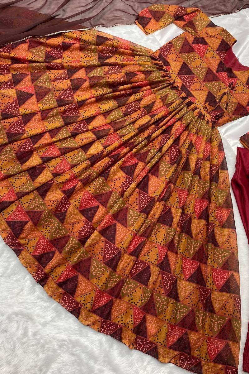 Multi Color Chiffon Digital Printed Anarkali Gown